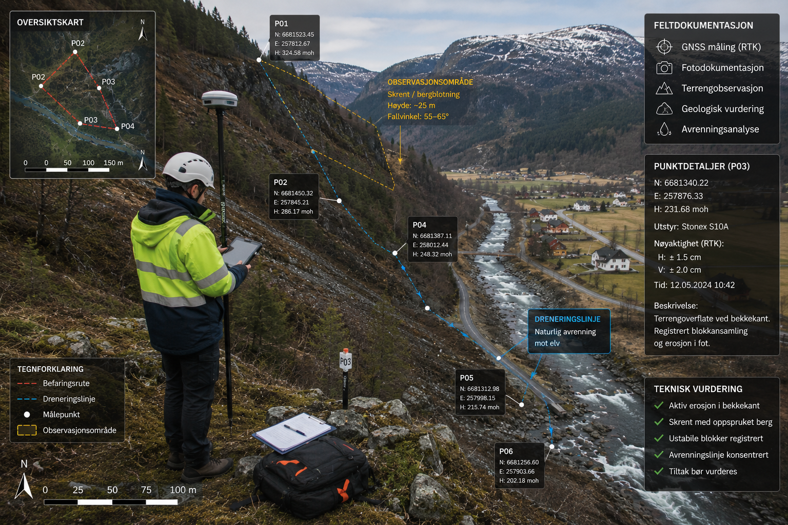 Geodetisk feltmåling og befaring i norsk dalføre