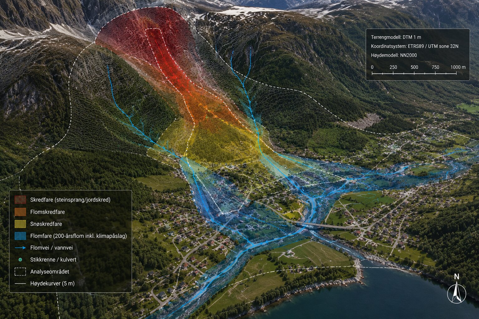 Høydemodell med fareanalyse og landskap