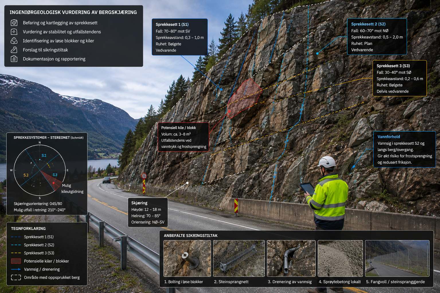 Ingeniørgeologisk vurdering av bergskjæring med teknisk kartlegging