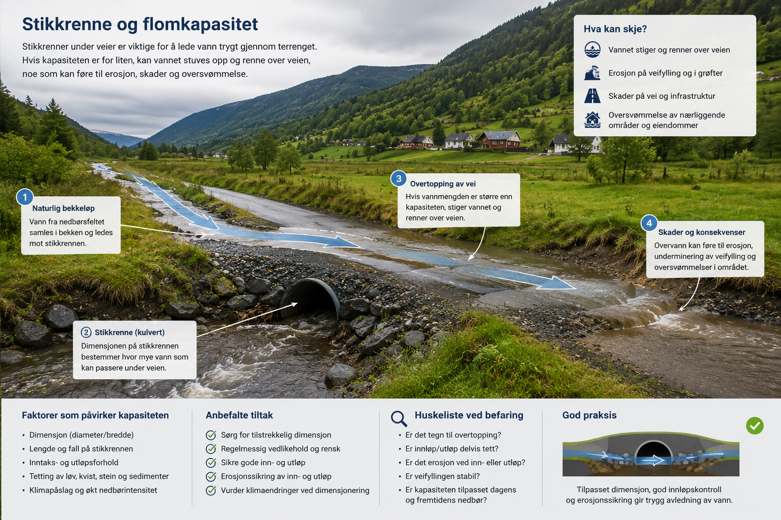 Stikkrenner og flomkapasitet — løsninger og utfordringer